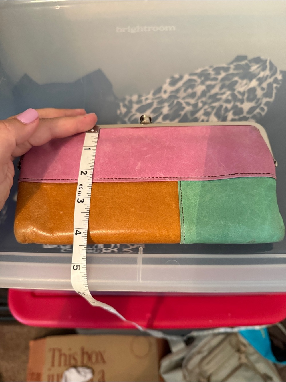 HOBO Leather Frame Wallet Clutch Colorblock Orange Pink Green - Picture 8 of 8